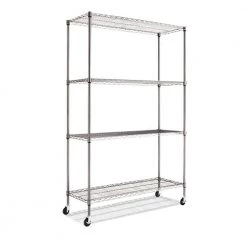 Alera ALESW604818BA 48 In. X 18 In. X 72 In. 4-Shelf Wire Shelving Kit With Casters - Black Anthracite