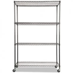 Alera ALESW604818BA 48 In. X 18 In. X 72 In. 4-Shelf Wire Shelving Kit With Casters - Black Anthracite -Tool Storage Sales alensw604818ba b