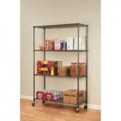 Alera ALESW604818BA 48 In. X 18 In. X 72 In. 4-Shelf Wire Shelving Kit With Casters - Black Anthracite -Tool Storage Sales alensw604818ba e