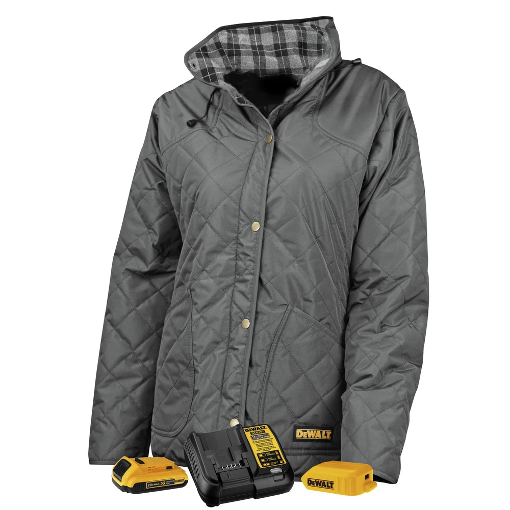 Dewalt DCHJ084CD1-XL 20V MAX Li-Ion Charcoal Women's Flannel Lined Diamond Quilted Heated Jacket Kit - XL 3 Dewalt DCHJ084CD1-XL 20V MAX Li-Ion Charcoal Women's Flannel Lined Diamond Quilted Heated Jacket Kit - XL