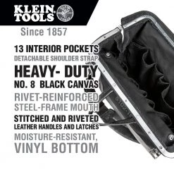 Klein Tools 510216SPBLK 16 In. Deluxe Canvas Tool Bag - Large, Black -Tool Storage Sales klnn510216spblk j