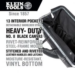Klein Tools 510218SPBLK 18 In. Deluxe Canvas Tool Bag - Black -Tool Storage Sales klnn510218spblk j