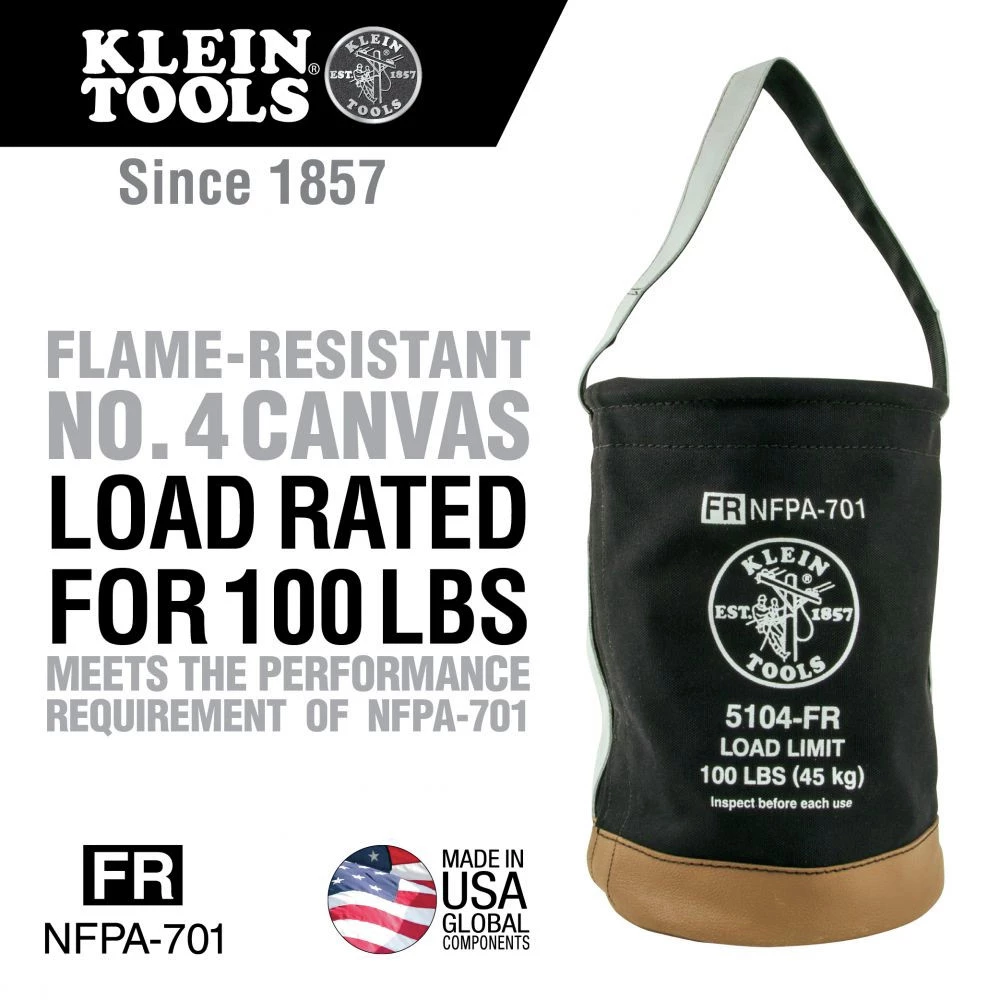 Klein Tools 5104FR 12 In. Flame-Resistant Canvas Bucket - Black 4 Klein Tools 5104FR 12 In. Flame-Resistant Canvas Bucket - Black - Image 2