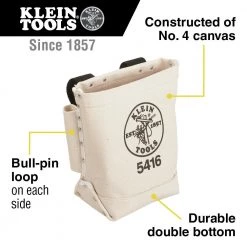 Klein Tools 5416 5 In. X 10 In. X 9 In. Bolt Storage Tool Bag With Bull Pin Loops And Belt Strap Connect - Small -Tool Storage Sales klnn5416 a