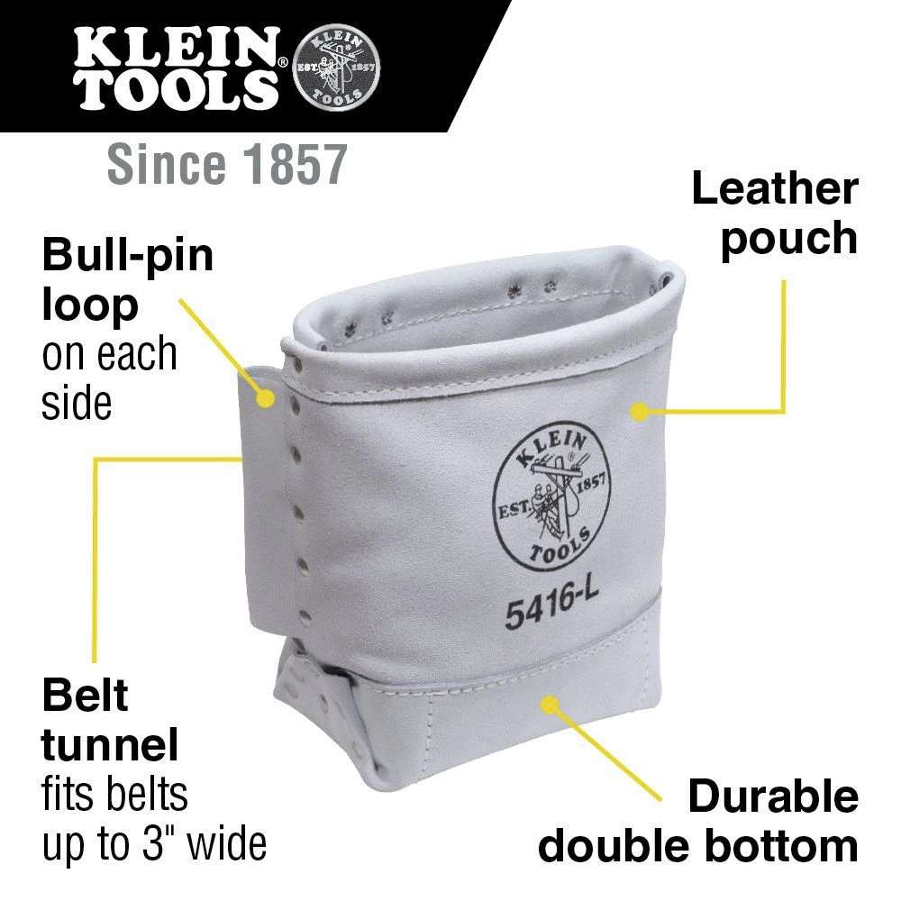 Klein Tools 5416L Bull-Pin And Bolt Bags, 3 Compartments, 10 In X 5 In, Leather 4 Klein Tools 5416L Bull-Pin And Bolt Bags, 3 Compartments, 10 In X 5 In, Leather - Image 2