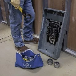 Klein Tools 5539LBLU 18 In. X 3.5 In. X 8 In. Canvas Zipper Consumables Tool Pouch - Large, Blue -Tool Storage Sales klnn5539lblu b