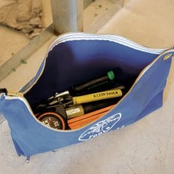 Klein Tools 5539LBLU 18 In. X 3.5 In. X 8 In. Canvas Zipper Consumables Tool Pouch - Large, Blue -Tool Storage Sales klnn5539lblu c