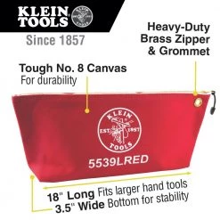 Klein Tools 5539LRED 18 In. X 3.5 In. X 8 In. Canvas Zipper Consumables Tool Pouch - Large, Red -Tool Storage Sales klnn5539lred a