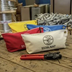 Klein Tools 5539LRED 18 In. X 3.5 In. X 8 In. Canvas Zipper Consumables Tool Pouch - Large, Red -Tool Storage Sales klnn5539lred f