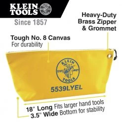 Klein Tools 5539LYEL 18 In. X 3.5 In. X 8 In. Canvas Zipper Consumables Tool Pouch - Large, Yellow -Tool Storage Sales klnn5539lyel a