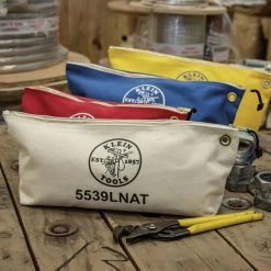 Klein Tools 5539LYEL 18 In. X 3.5 In. X 8 In. Canvas Zipper Consumables Tool Pouch - Large, Yellow -Tool Storage Sales klnn5539lyel e