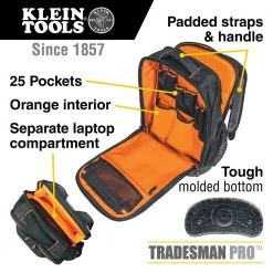 Klein Tools 55456BPL Tradesman Pro 25-Pocket Water Resistant Heavy Duty Electrician's Backpack -Tool Storage Sales klnn55456bpl g