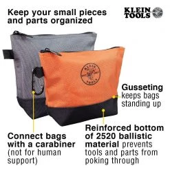 Klein Tools 55470 2-Piece Stand-Up Zipper Tool Bag Set - Orange/Black, Gray/Black -Tool Storage Sales klnn55470 f