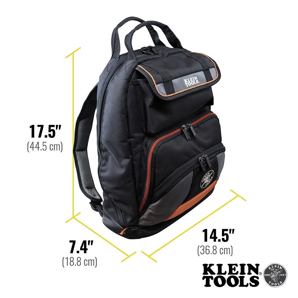 Klein Tools 55475 Tradesman Pro 17.5 In. 35-Pocket Tool Bag Backpack - Black/Orange 7 Klein Tools 55475 Tradesman Pro 17.5 In. 35-Pocket Tool Bag Backpack - Black/Orange - Image 5