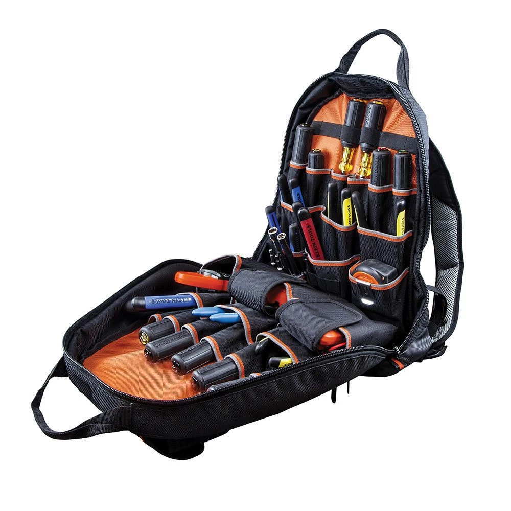 Klein Tools 55475 Tradesman Pro 17.5 In. 35-Pocket Tool Bag Backpack - Black/Orange 11 Klein Tools 55475 Tradesman Pro 17.5 In. 35-Pocket Tool Bag Backpack - Black/Orange - Image 9