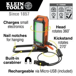 Klein Tools 56403 Rechargeable 460 Lumen Cordless Personal LED Worklight -Tool Storage Sales klnn56403 j