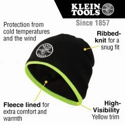 Klein Tools 60391 Knit Beanie - One Size, Black/High Visibility Yellow -Tool Storage Sales klnn60391 d