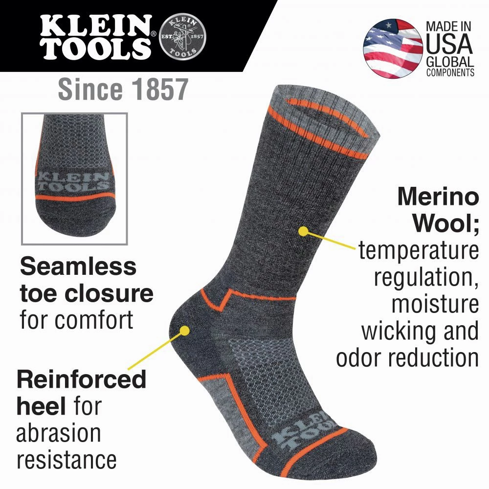 Klein Tools 60508 1 Pair Performance Thermal Socks - Large, Dark Gray/Light Gray/Orange 4 Klein Tools 60508 1 Pair Performance Thermal Socks - Large, Dark Gray/Light Gray/Orange - Image 2
