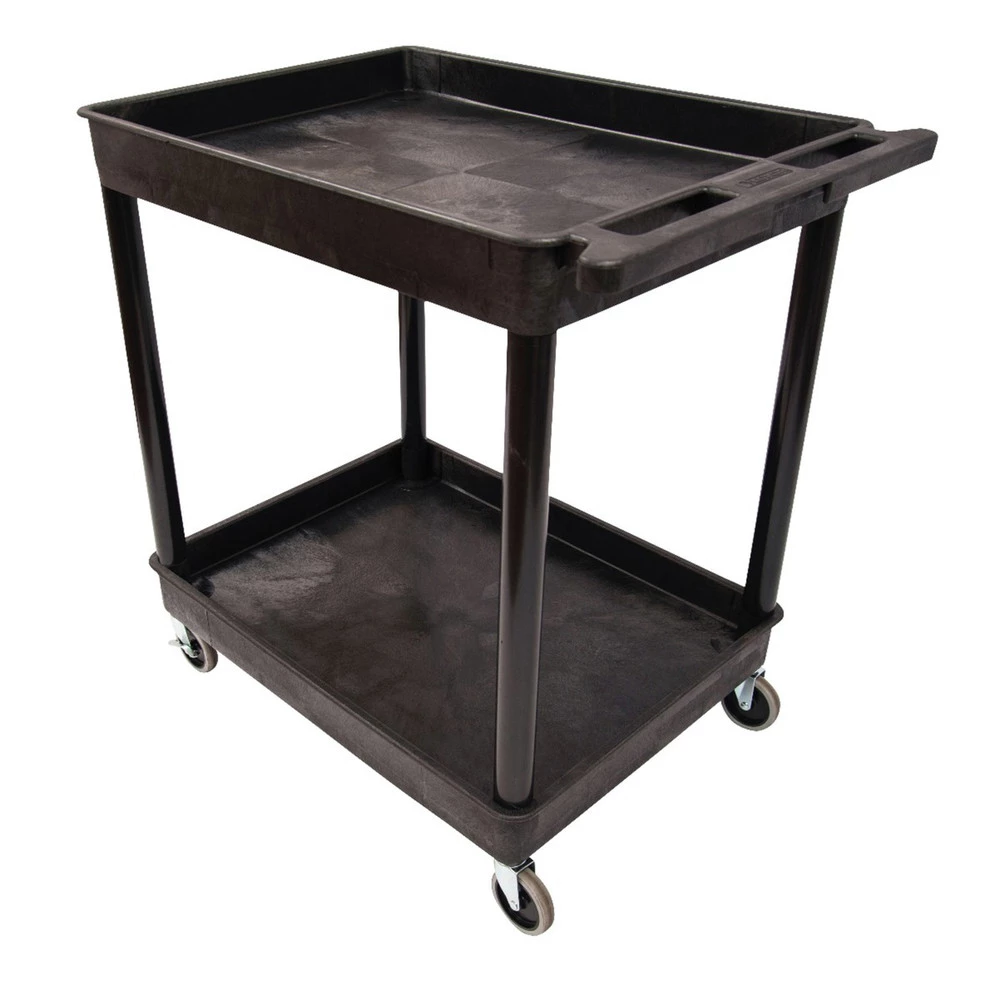 Luxor TC11 400 Lbs. Capacity 2 Shelf Plastic Utility Cart - Black 4 Luxor TC11 400 Lbs. Capacity 2 Shelf Plastic Utility Cart - Black - Image 2